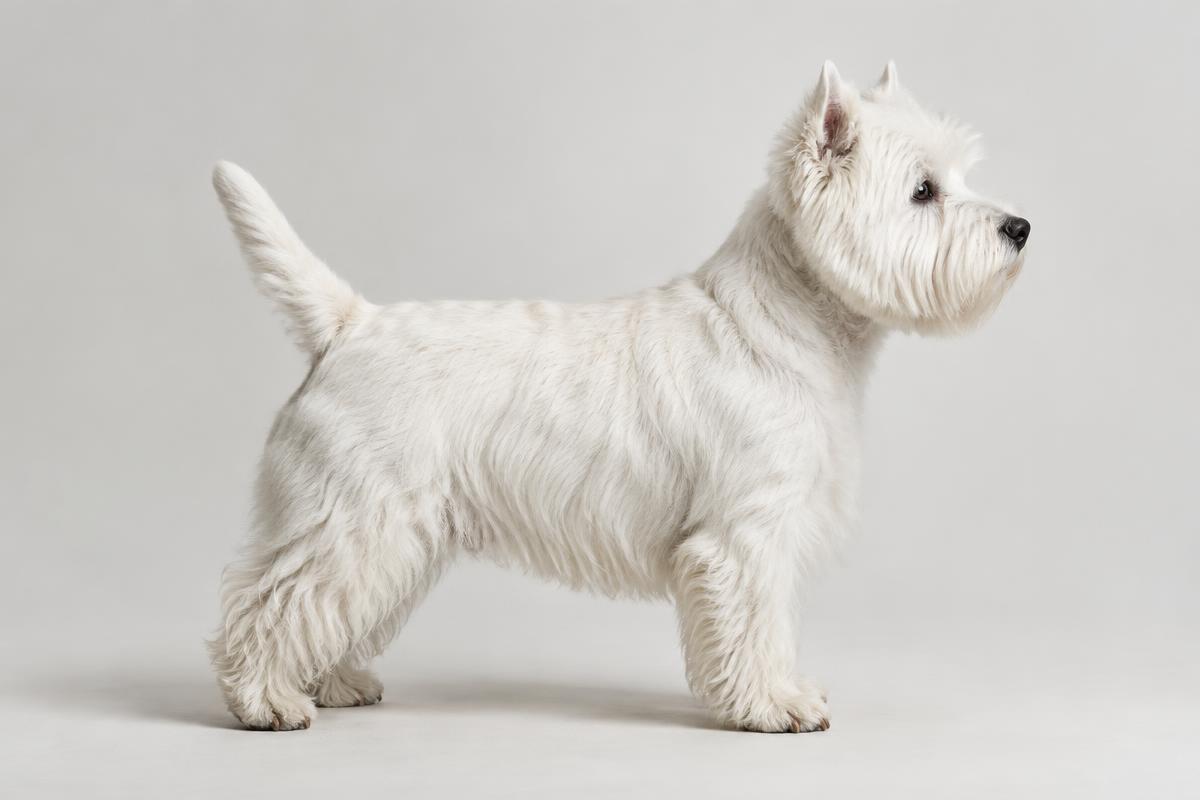 West Highland White Terrier de cuerpo entero visto de perfil